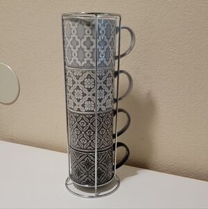 Elegant Gray and Black Stacking Mug Set with Stand